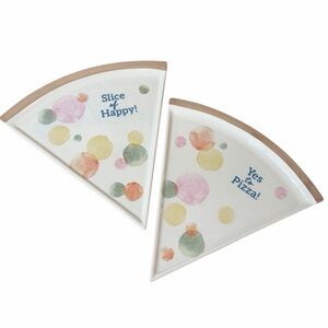 Set of 2 DEMDACO Stoneware Pizza Plates Dots Slice of Happy Yes to Pizza HTF